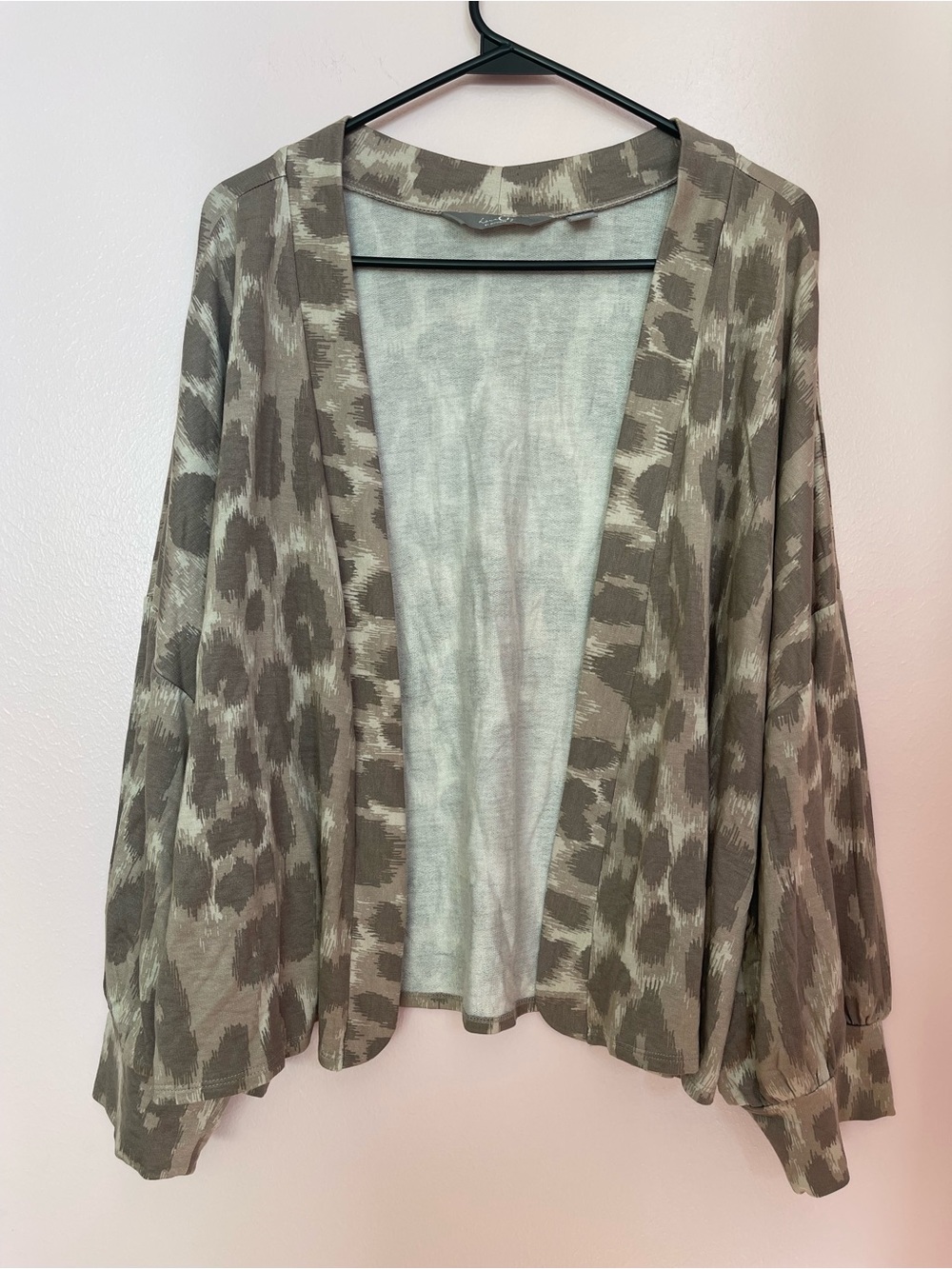 G by Giuliana Olive Taupe Animal-Print Open Cardigan